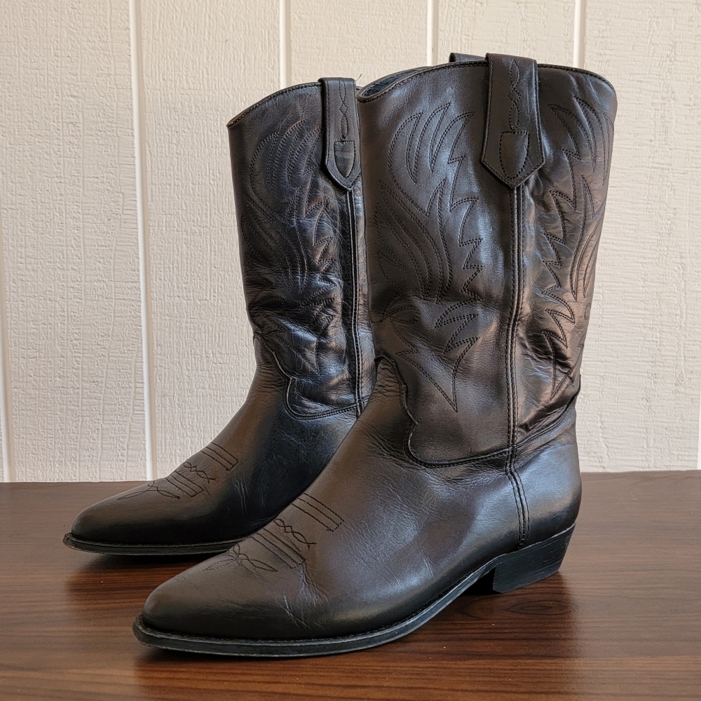 Rare Mainframe Black Leather Cowboy Western Womens Boots 9.5
